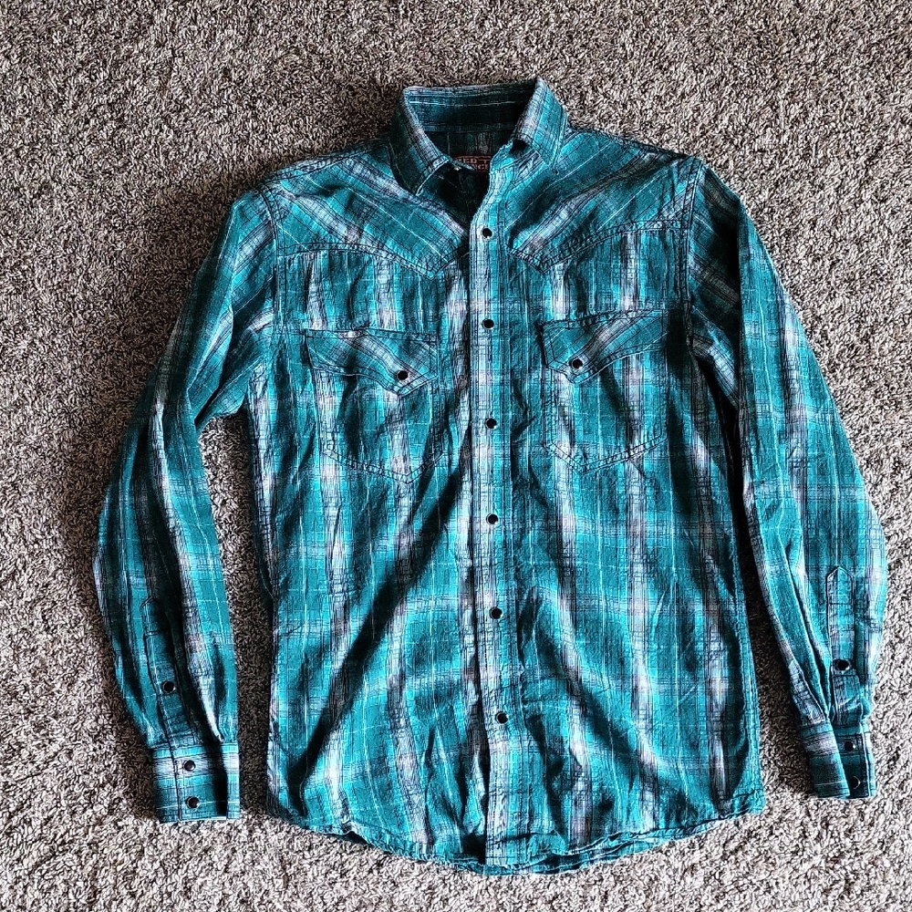 Men's Green/ Teal Plaid Shirt